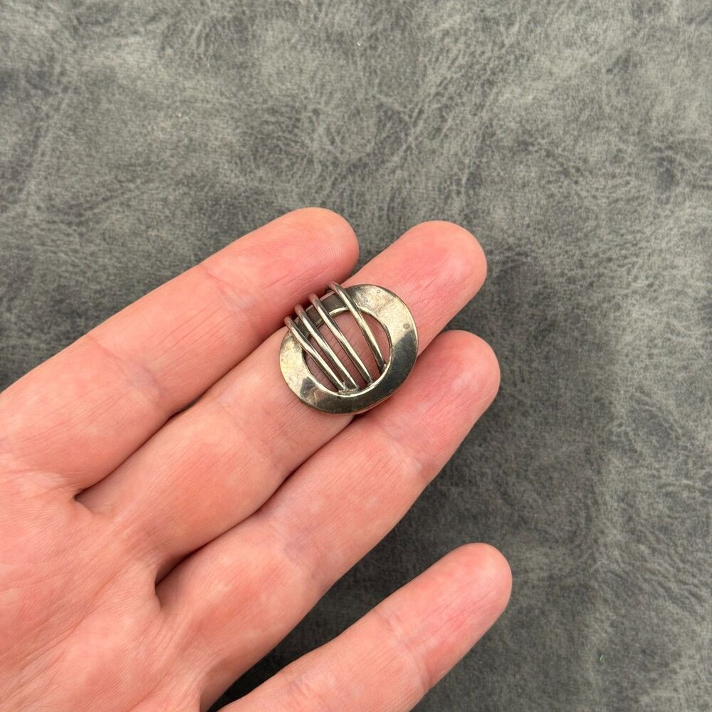 Sterling Silver 925 Round Buckle Ring Size 7.25 Think Open-work Oval Wire Spiral - Picture 9 of 11